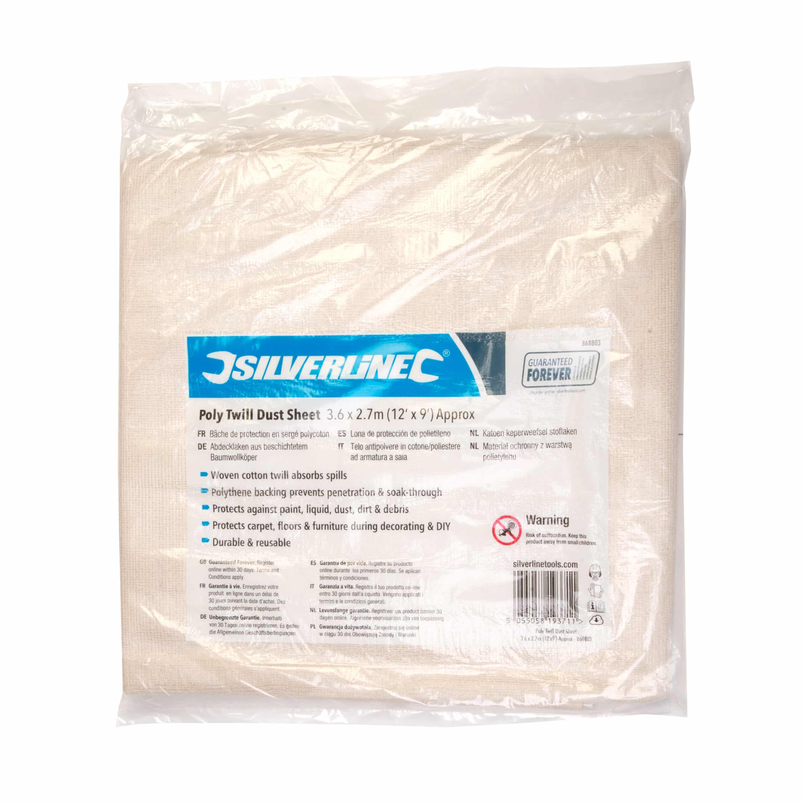 Silverline Dust Sheet – Polythene-Backed Cotton Twill